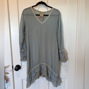 Johnny Was Dusty Blue Lace Tunic Dress